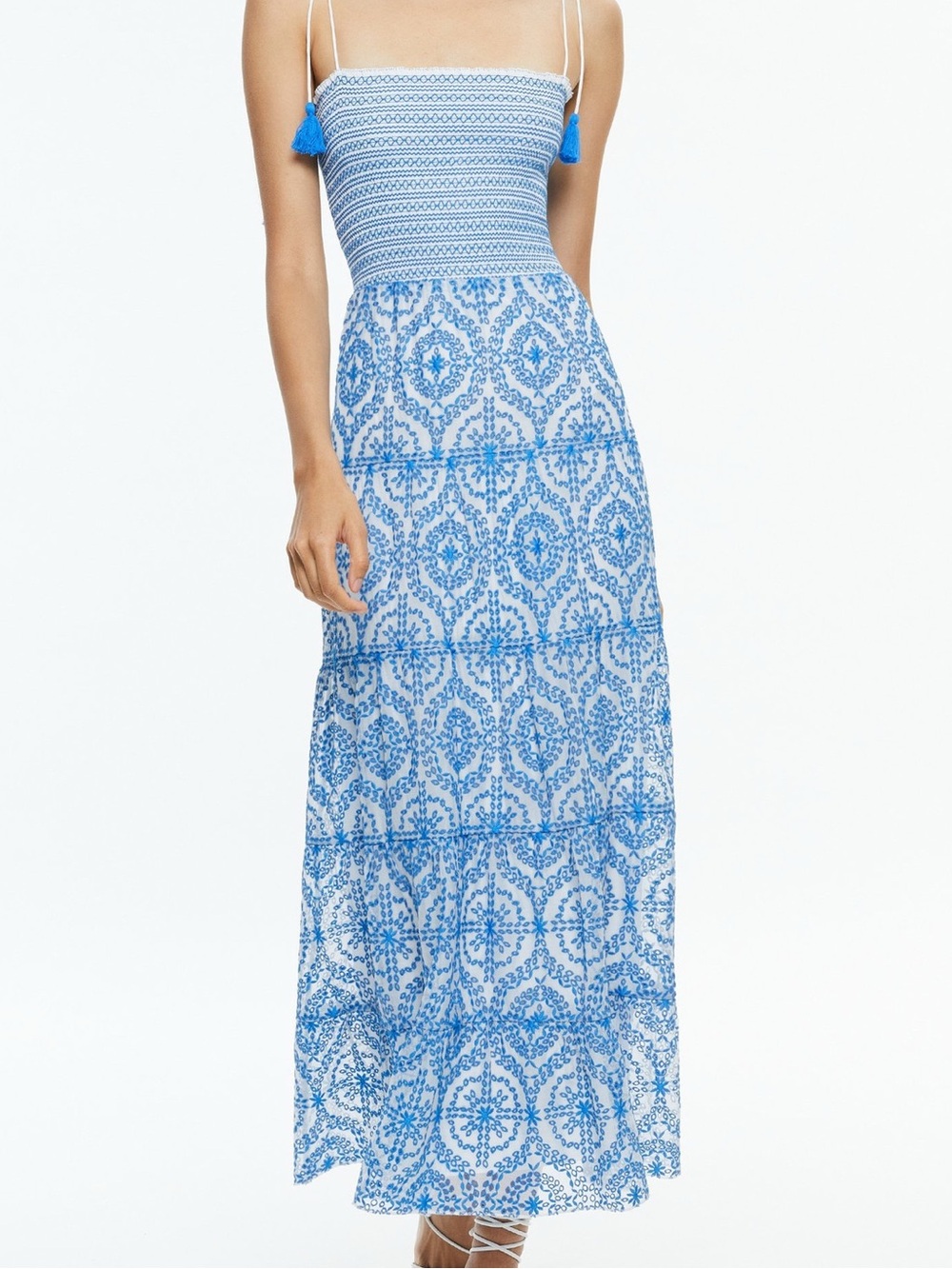 Alice+Olivia Marna Tie Strap Dress Color Off White/French Blue Size 10